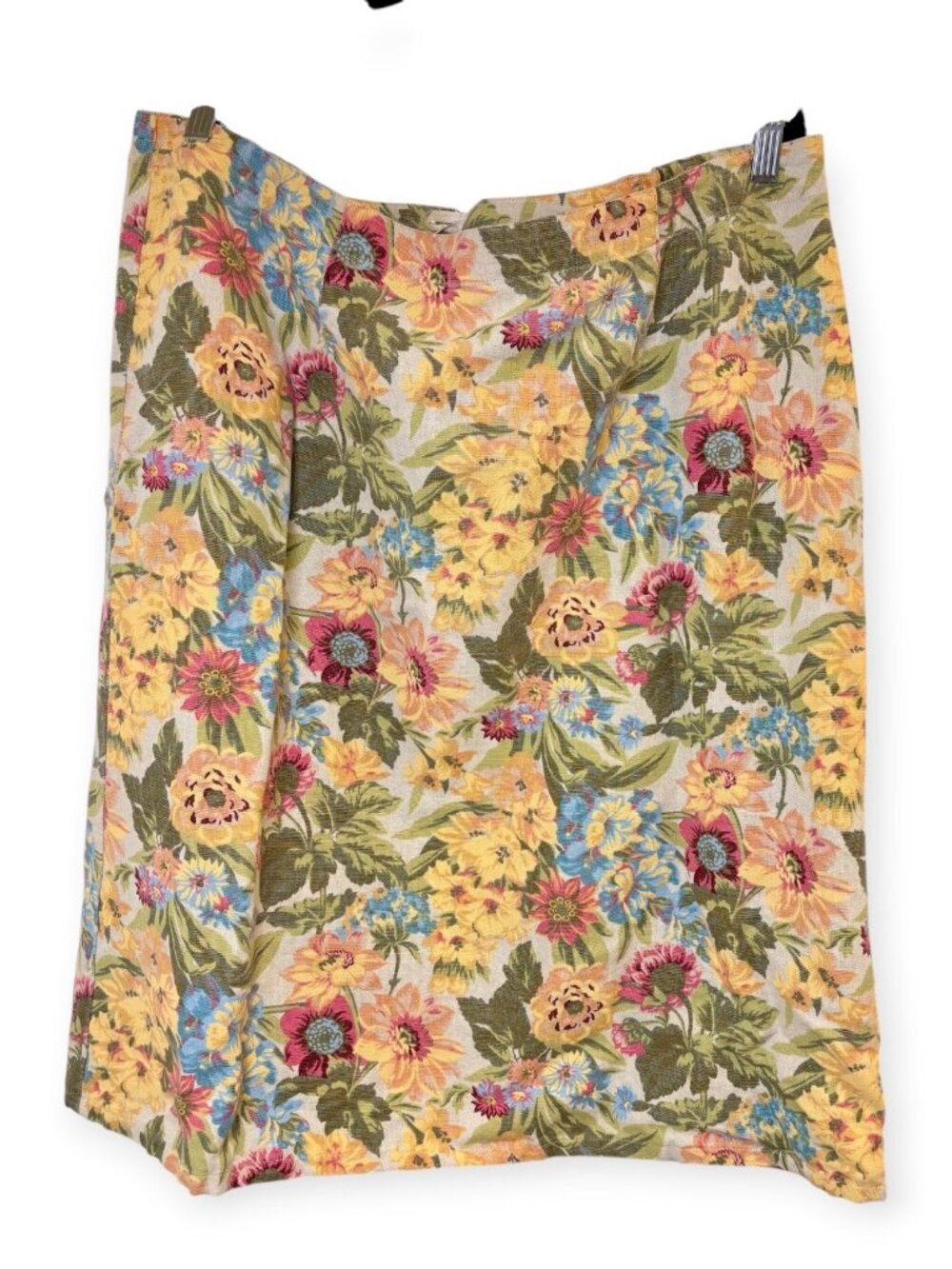 Vintage Y2K Yellow Blue Susan Bristol Floral Linen Blend Midi Skirt Size 18W